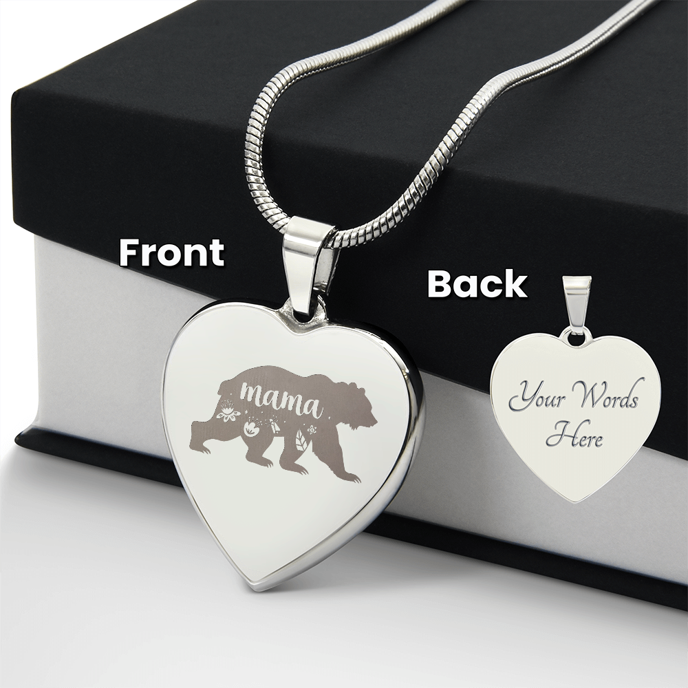 Mama Bear Engraved Heart Necklace