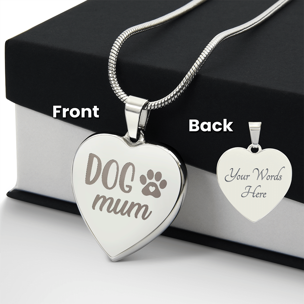 Dog Mum Engraved Heart Necklace