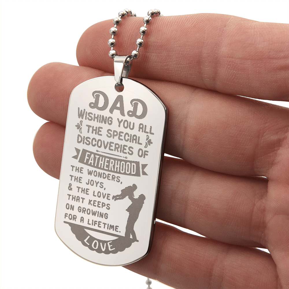 The Joys of Fatherhood Engraved Dog Tag Necklace