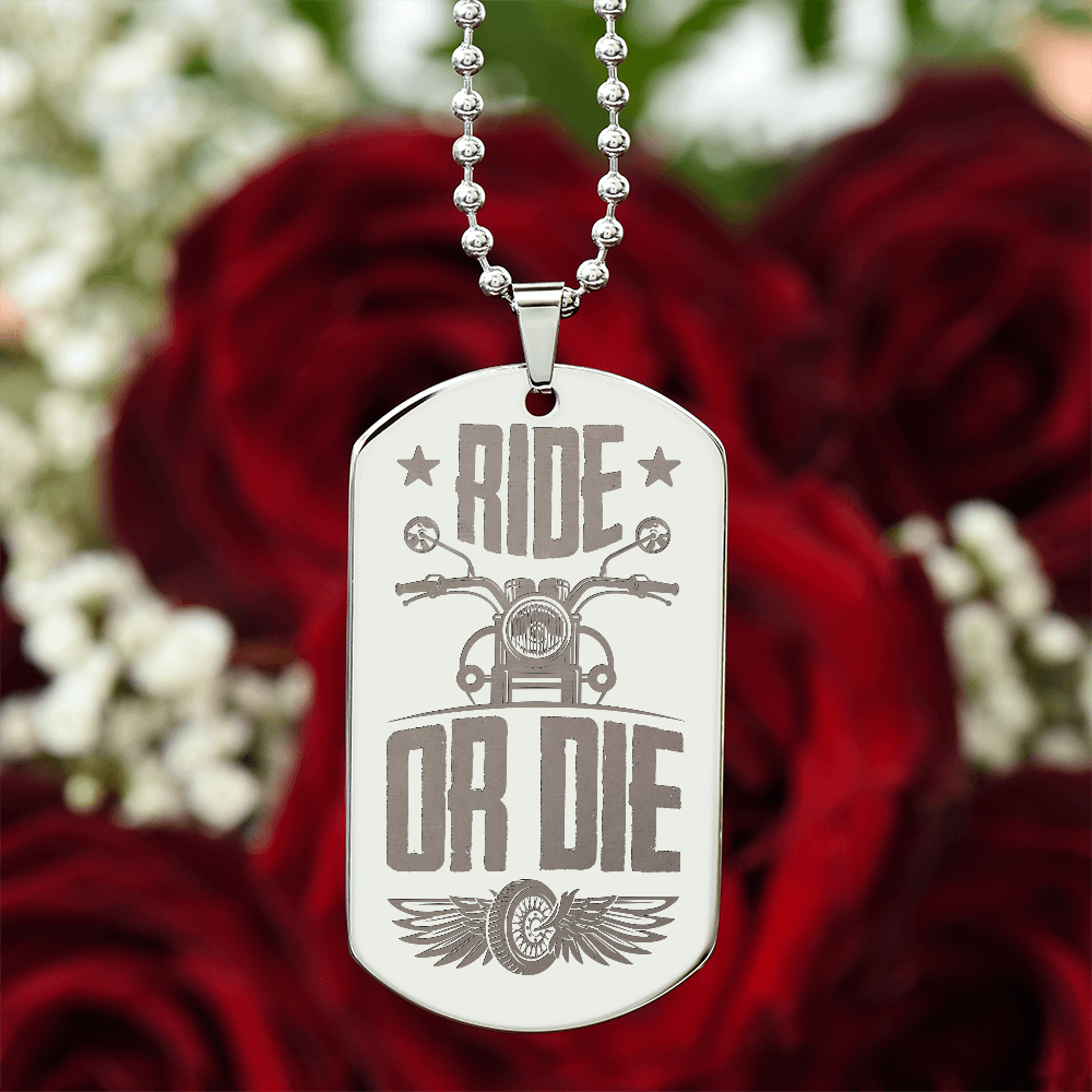 Ride or Die Motorcycle Engraved Dog Tag Necklace