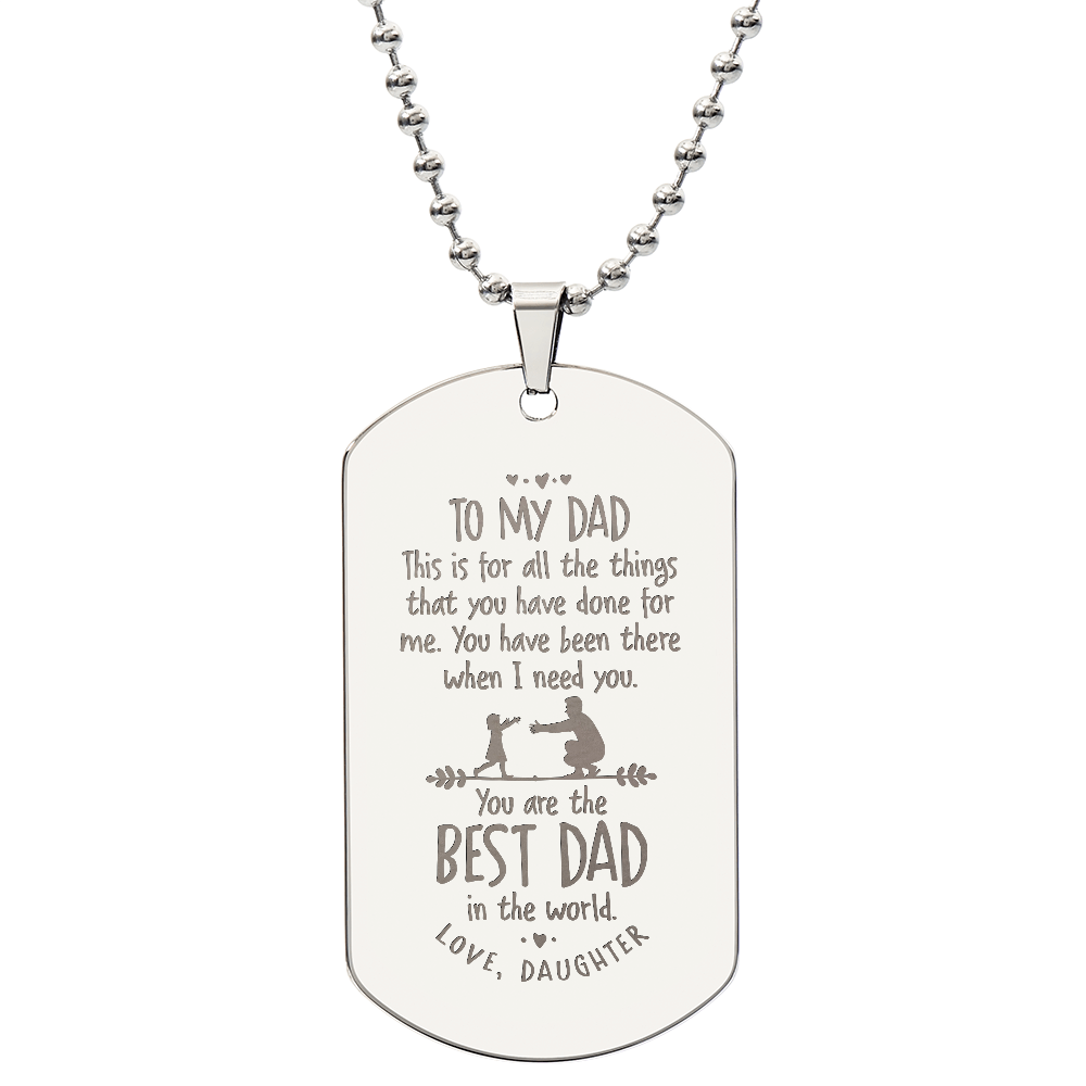 Best Dad in the World Engraved Dog Tag Necklace