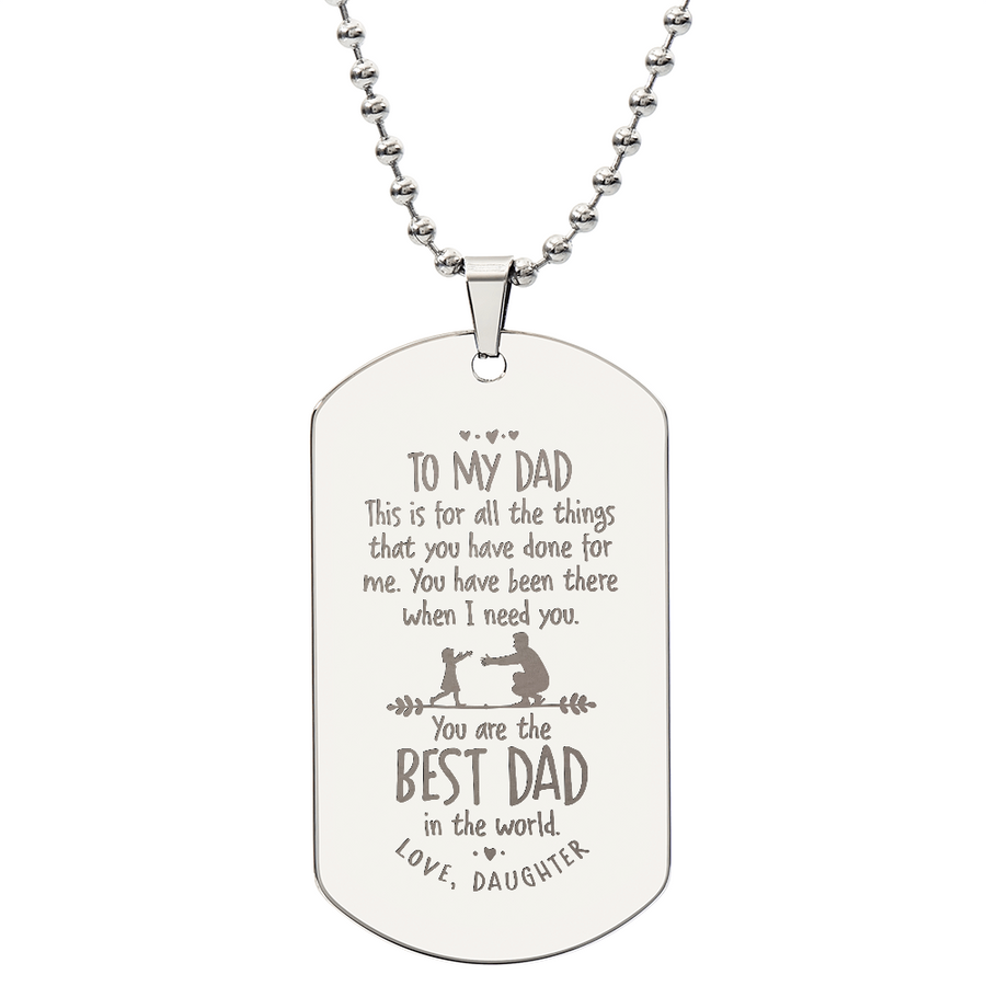 Best Dad in the World Engraved Dog Tag Necklace