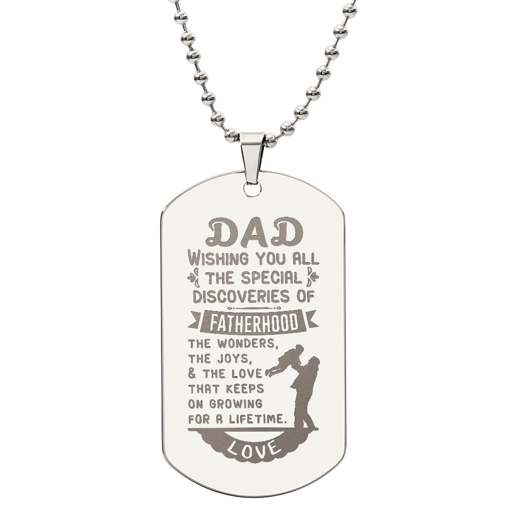The Joys of Fatherhood Engraved Dog Tag Necklace