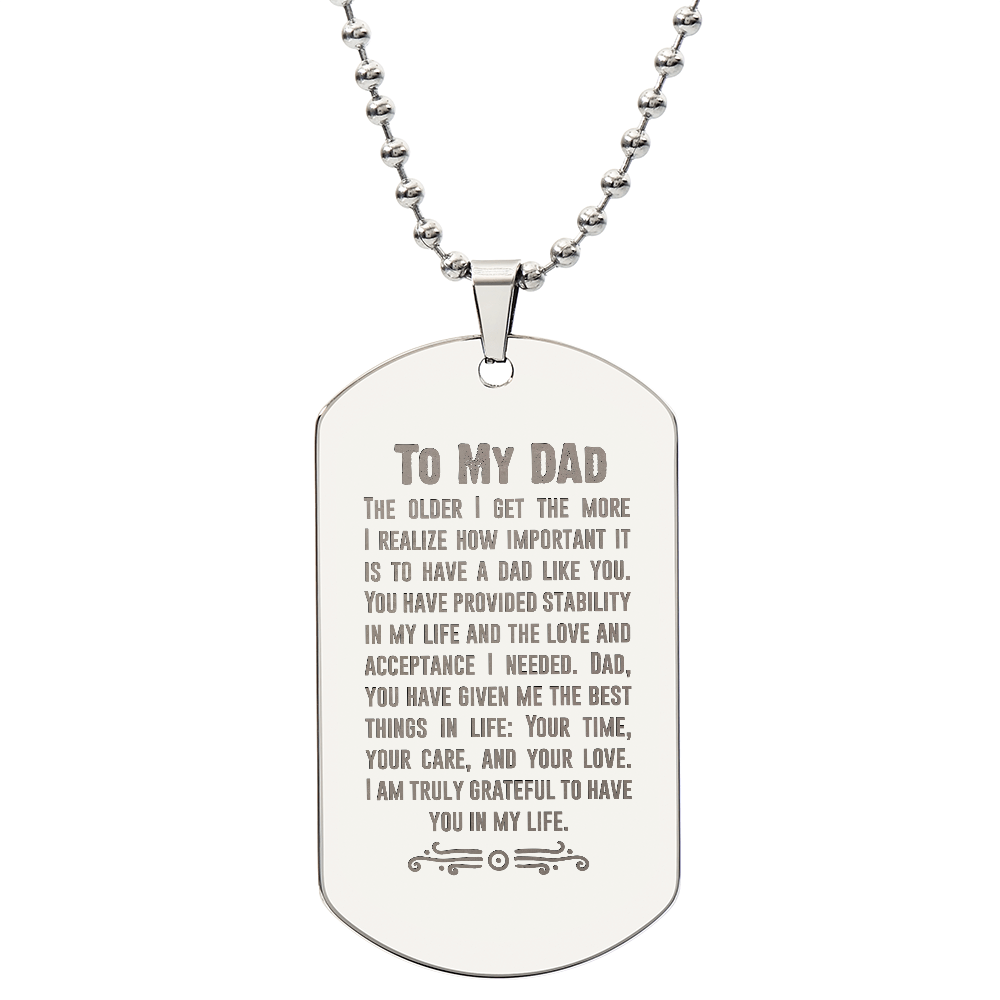 Grateful for You Dad Engraved Dog Tag Necklace