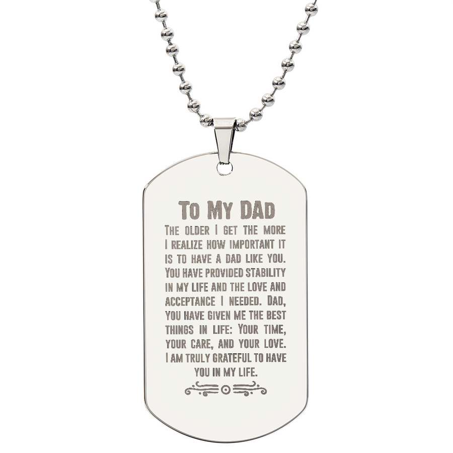 Grateful for You Dad Engraved Dog Tag Necklace