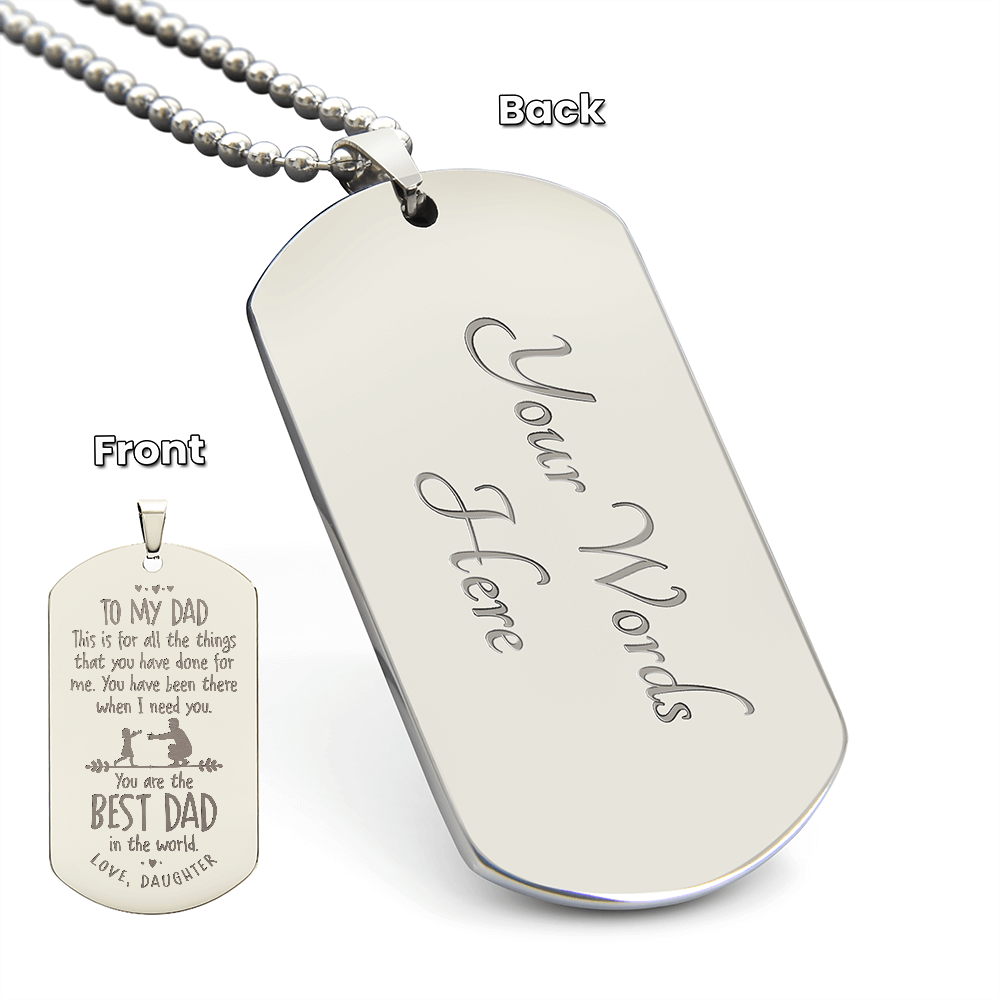 Best Dad in the World Engraved Dog Tag Necklace