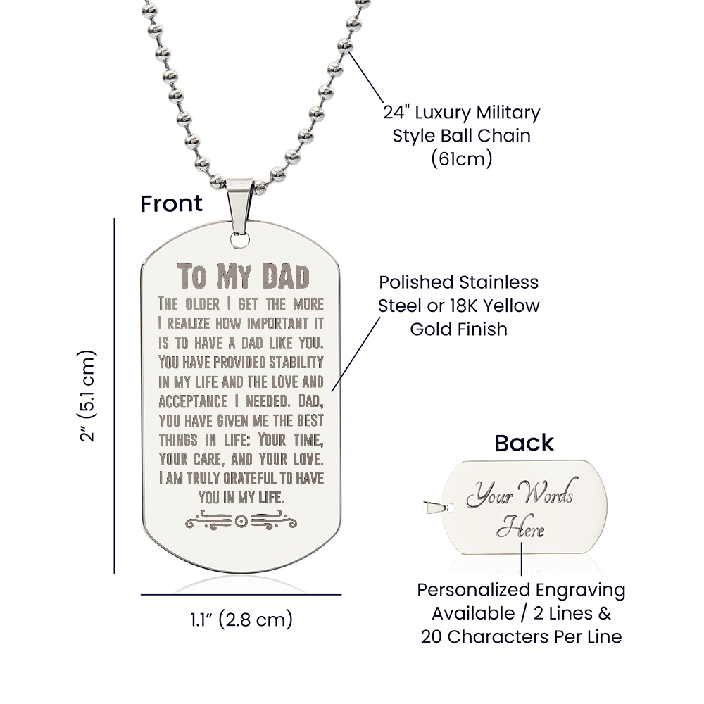 Grateful for You Dad Engraved Dog Tag Necklace