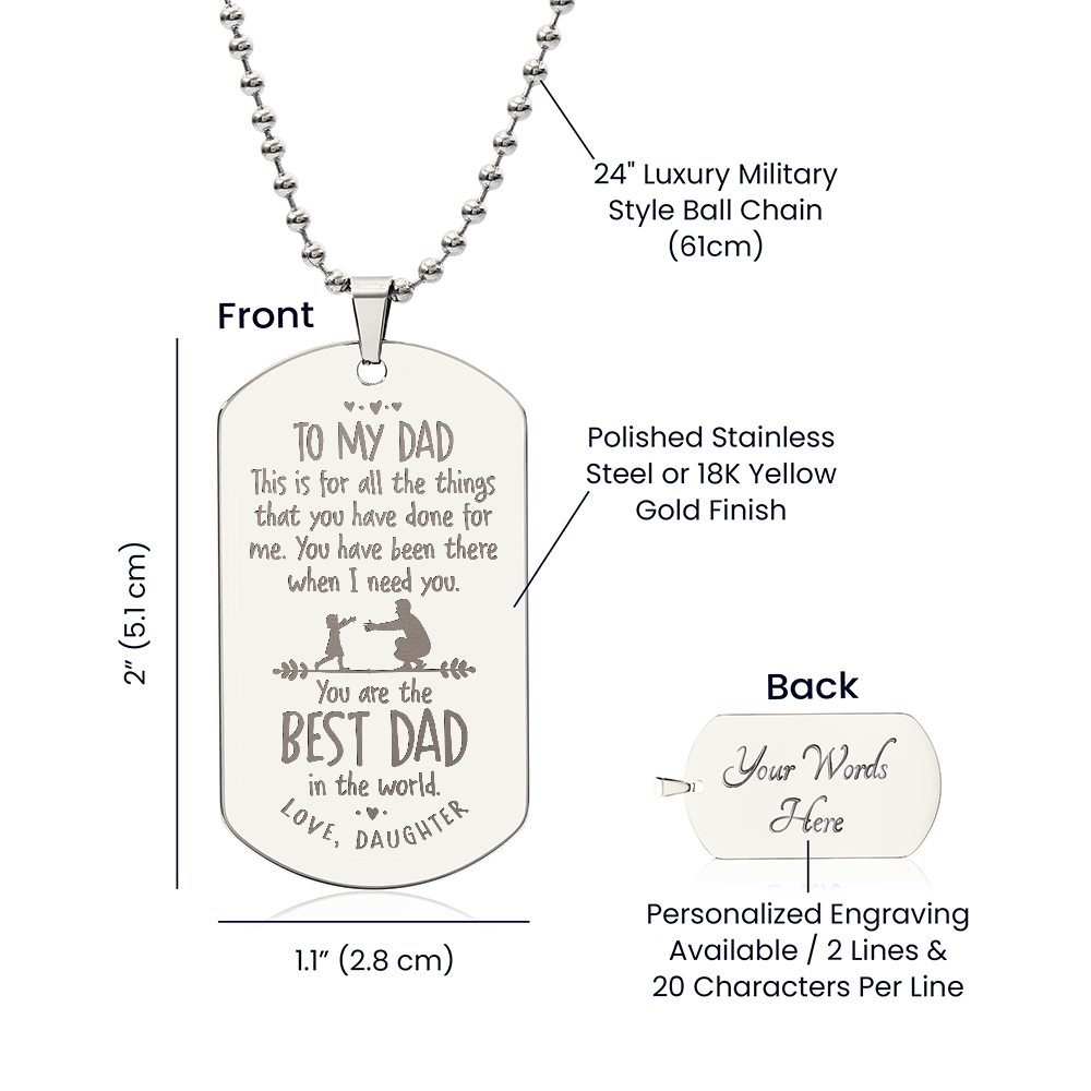 Best Dad in the World Engraved Dog Tag Necklace