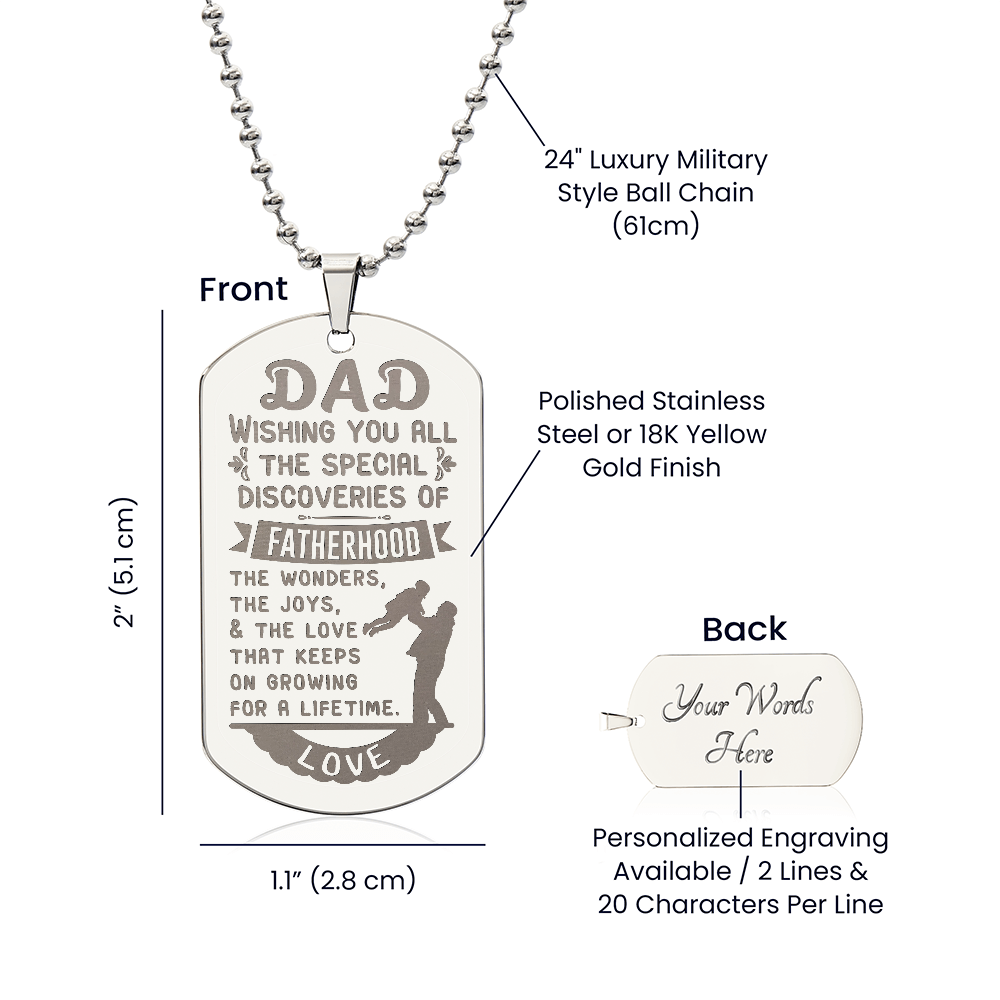 The Joys of Fatherhood Engraved Dog Tag Necklace