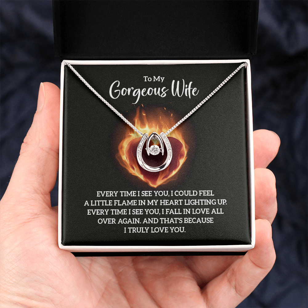 To My Gorgeous Wife Flame in My Heart Lucky In Love Necklace