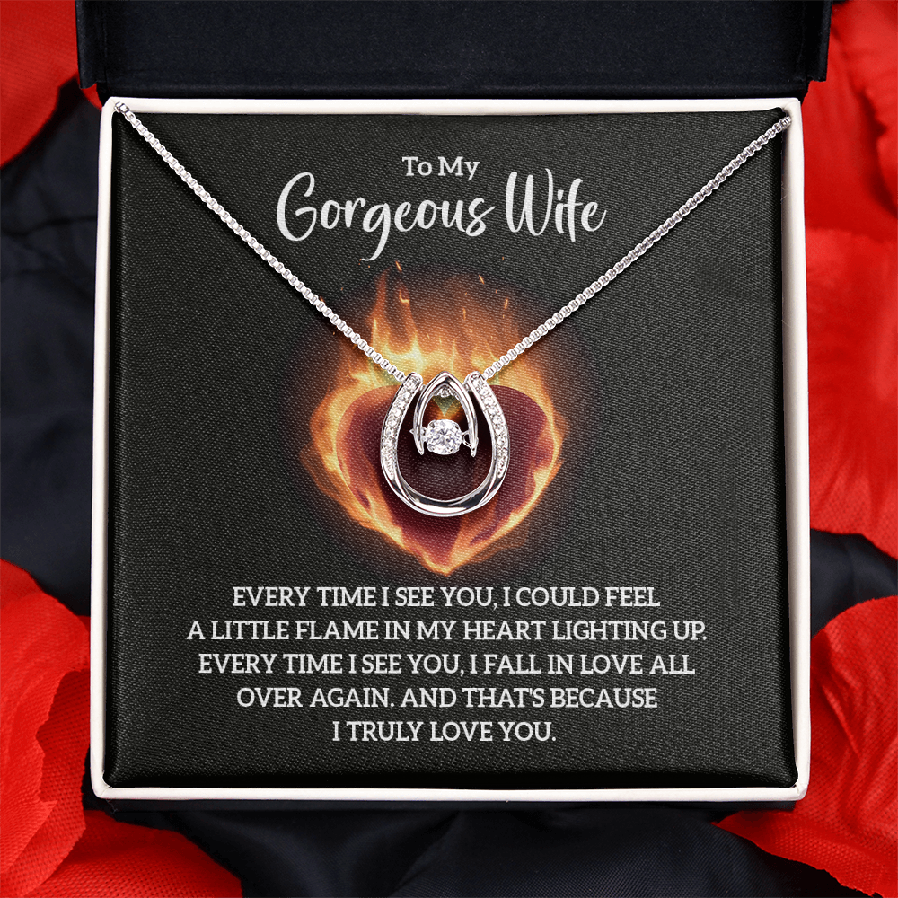 To My Gorgeous Wife Flame in My Heart Lucky In Love Necklace