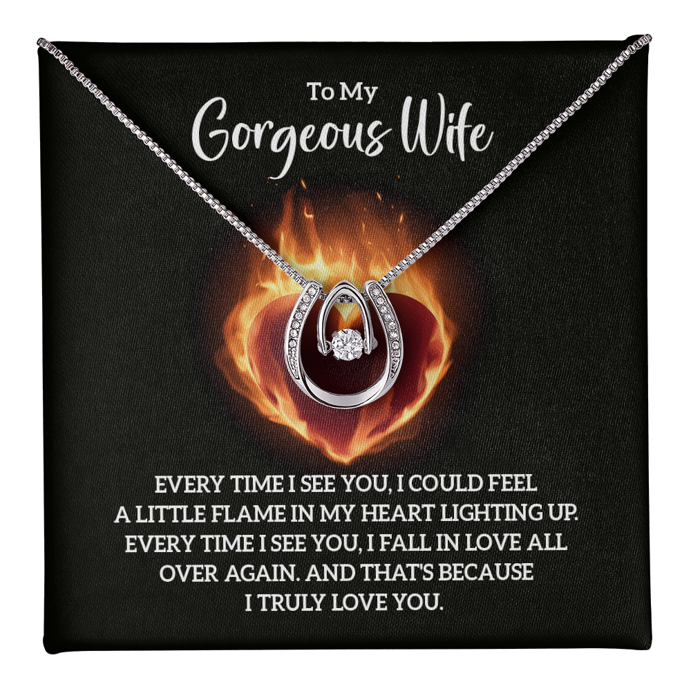 To My Gorgeous Wife Flame in My Heart Lucky In Love Necklace