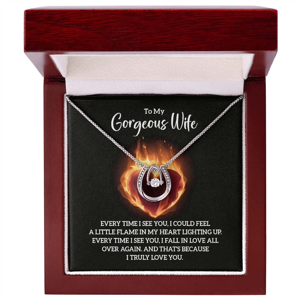 To My Gorgeous Wife Flame in My Heart Lucky In Love Necklace