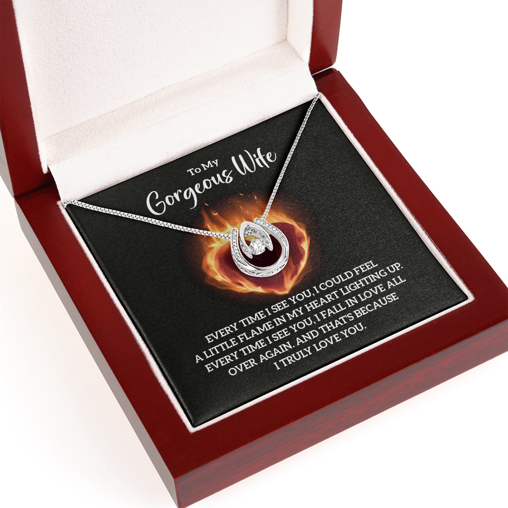 To My Gorgeous Wife Flame in My Heart Lucky In Love Necklace