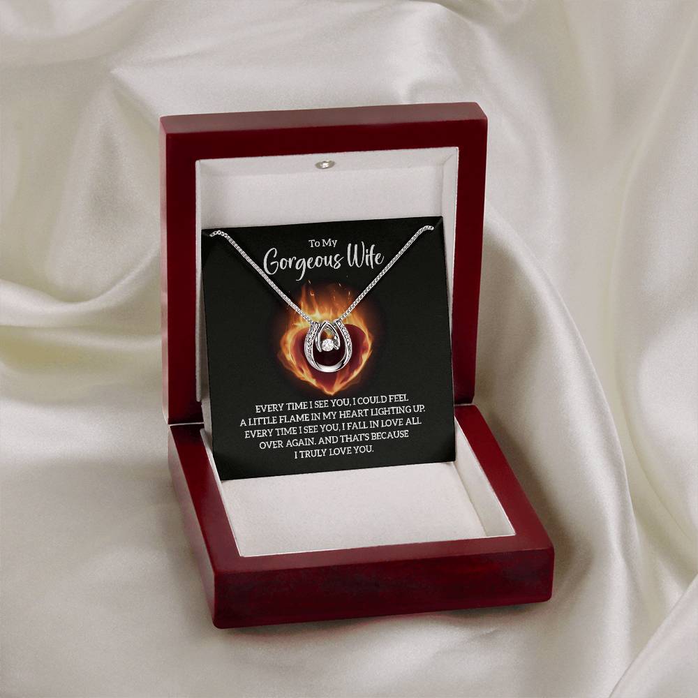 To My Gorgeous Wife Flame in My Heart Lucky In Love Necklace