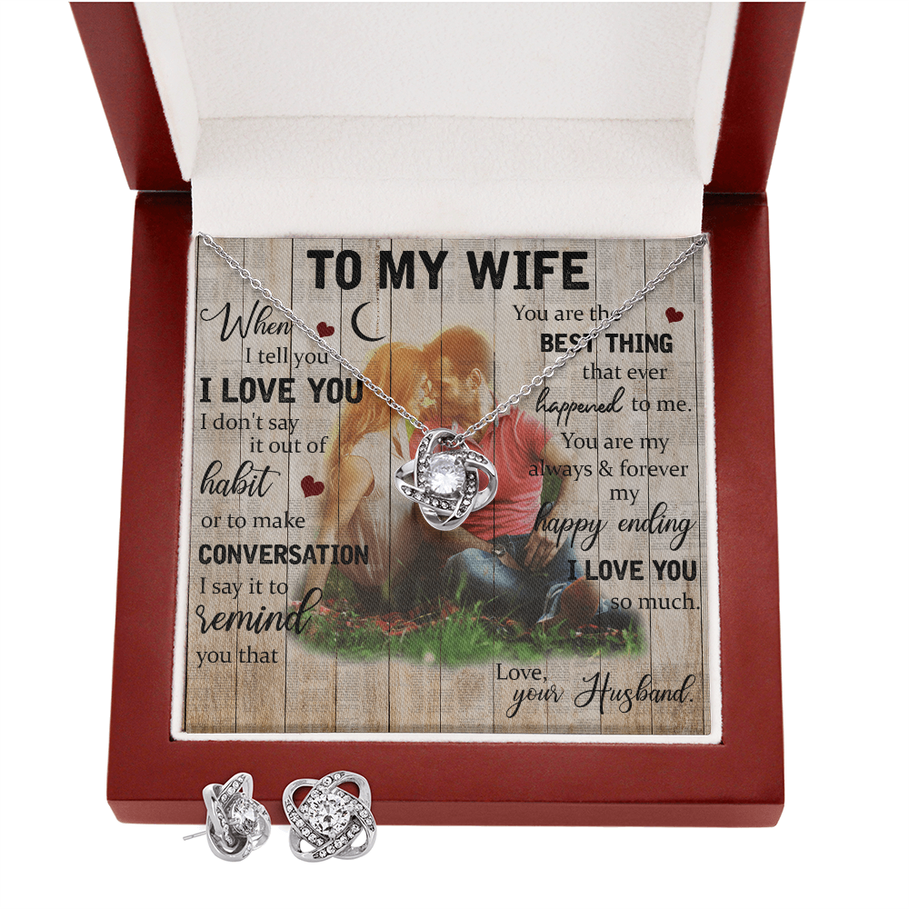 To My Wife Love Knot Necklace & Earring Set
