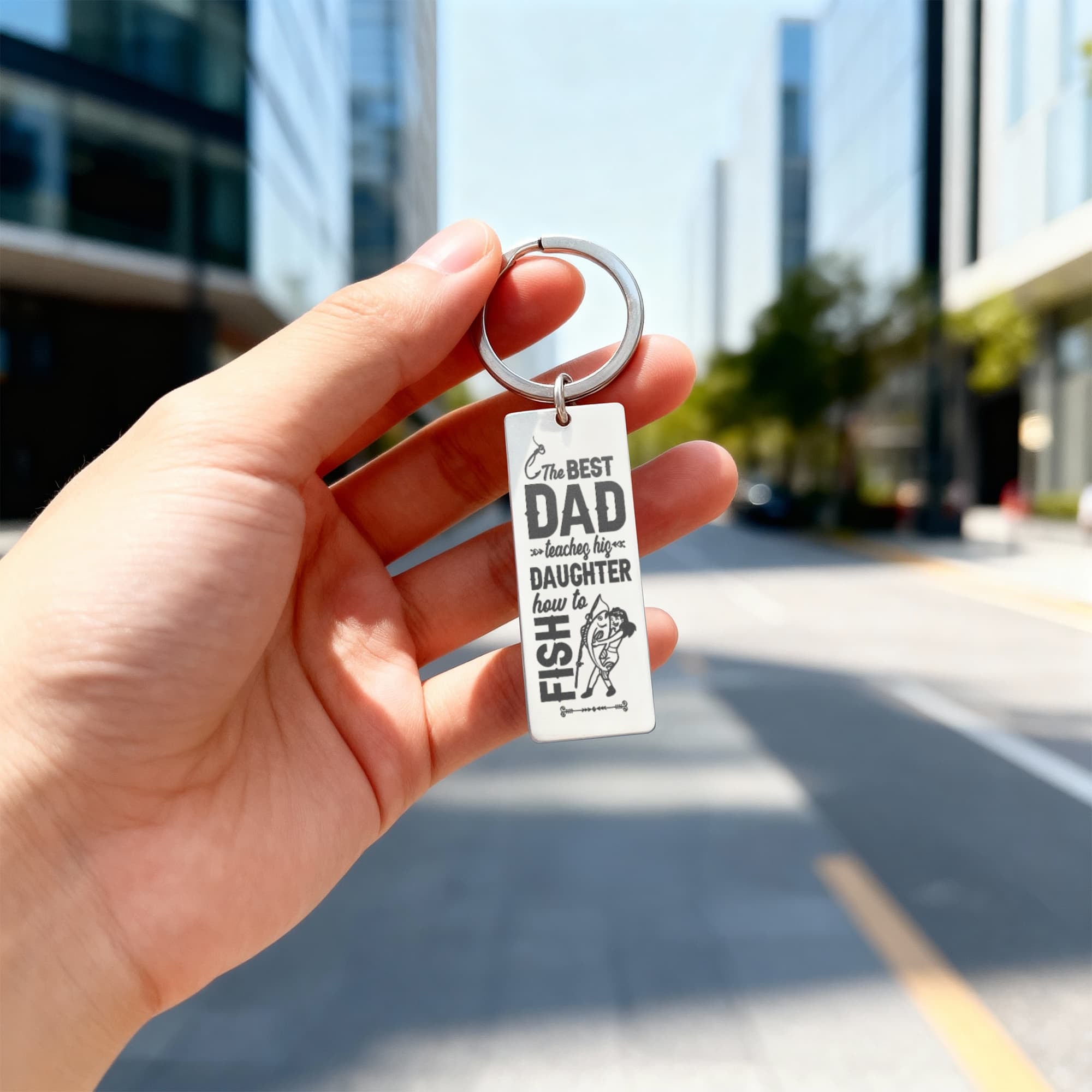 The Best Dad Teaches His Daughter How to Fish – Engraved Keychain