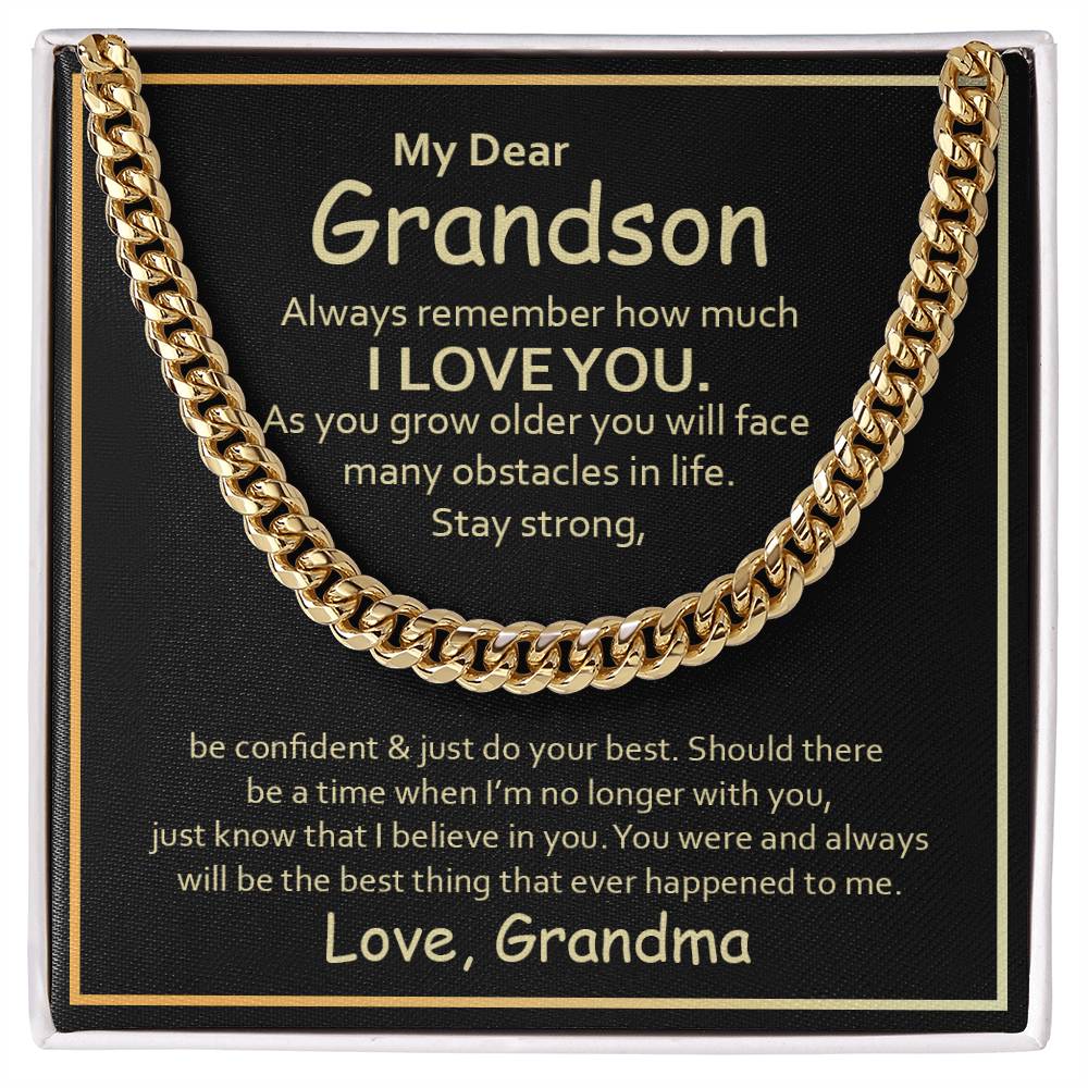 To My Grandson From Grandma Cuban Link Chain - Black & Gold