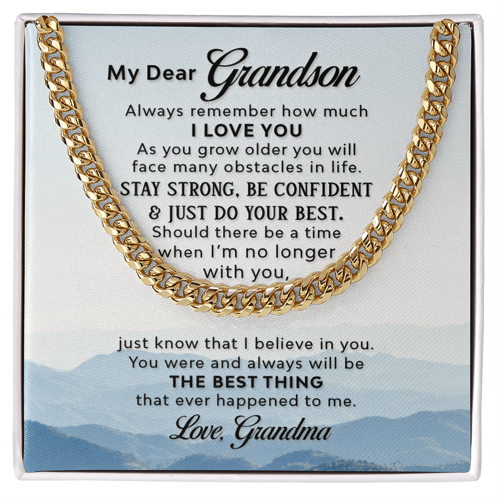 To My Grandson From Grandma Cuban Link Chain - Blue Mountains