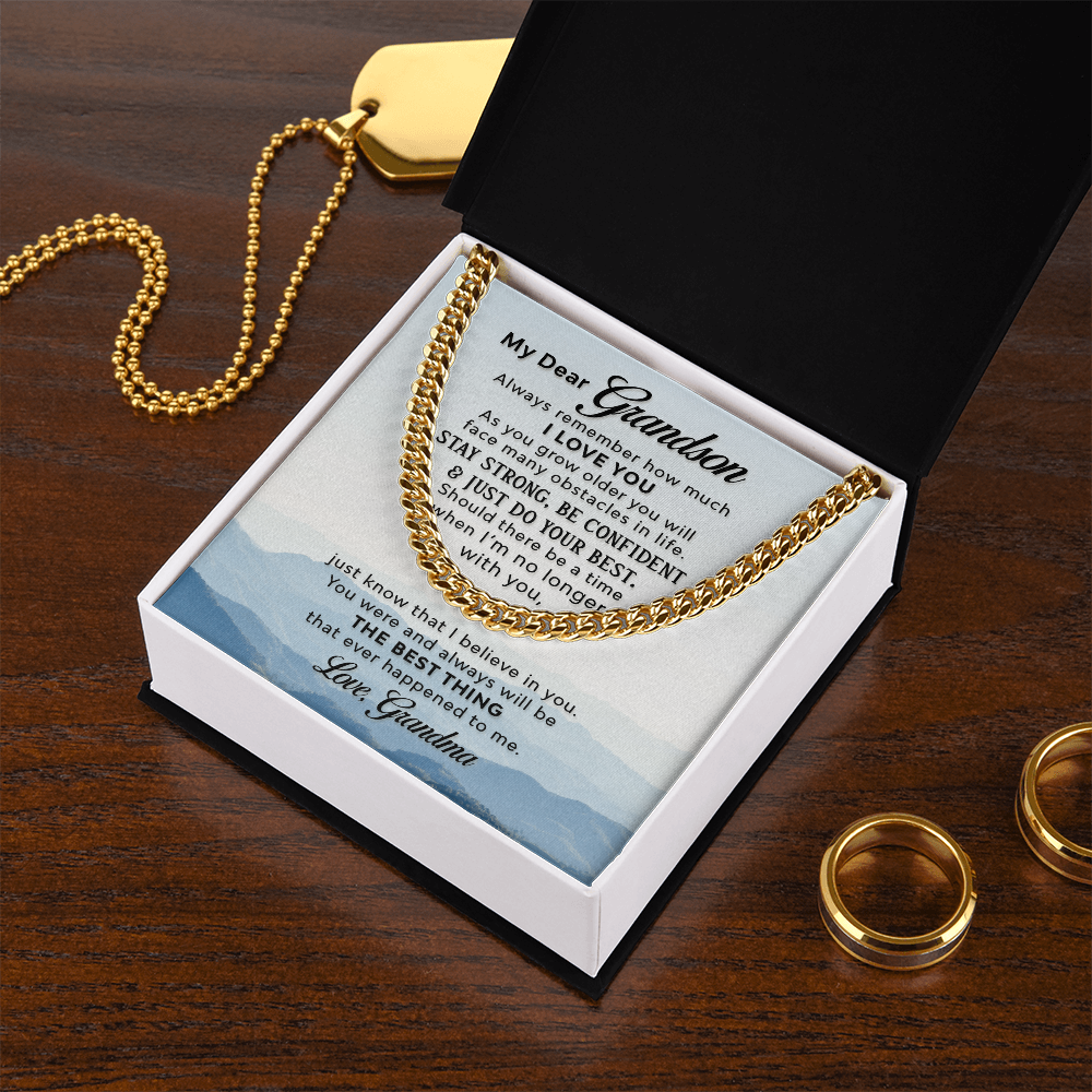 To My Grandson From Grandma Cuban Link Chain - Blue Mountains