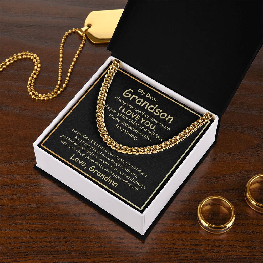 To My Grandson From Grandma Cuban Link Chain - Black & Gold