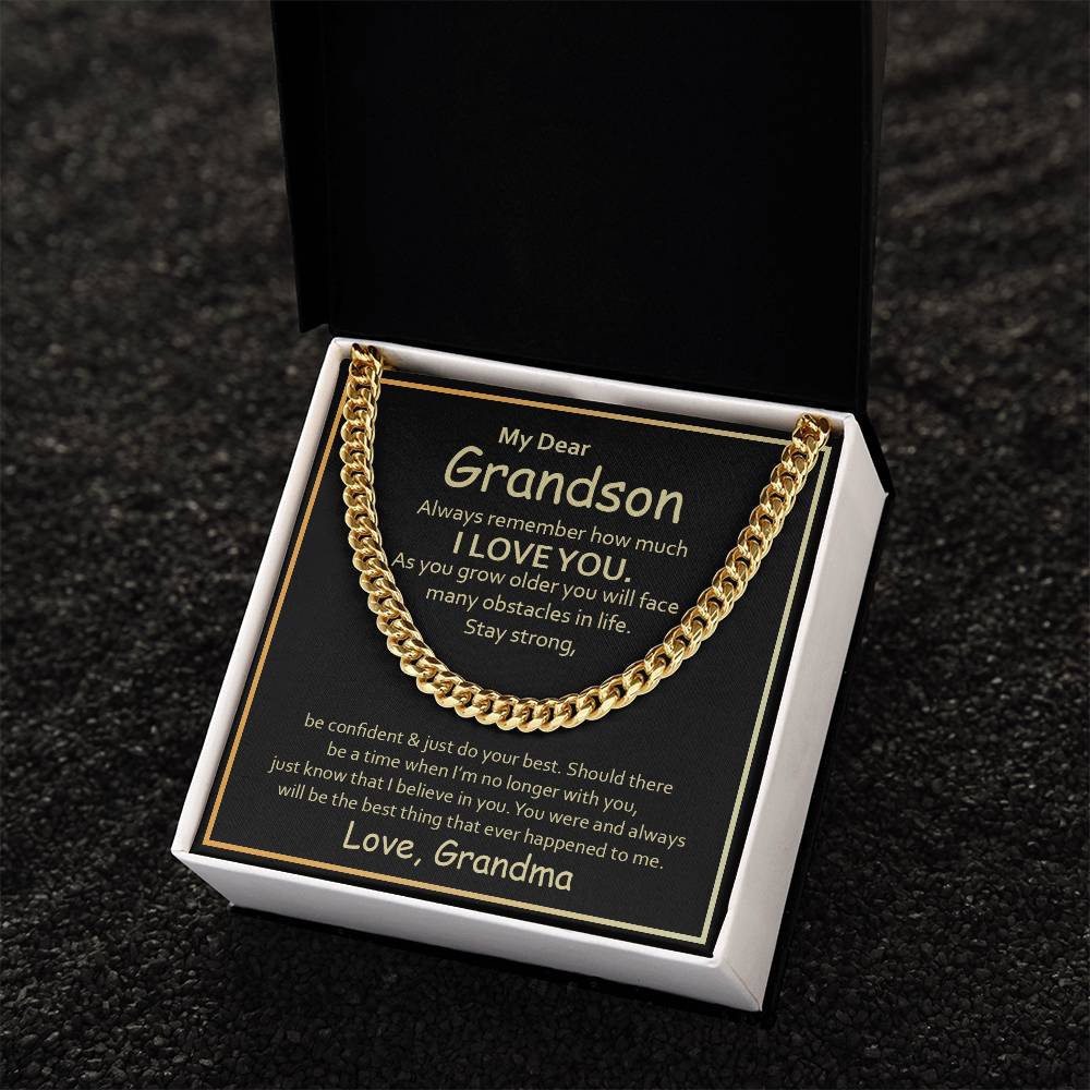 To My Grandson From Grandma Cuban Link Chain - Black & Gold
