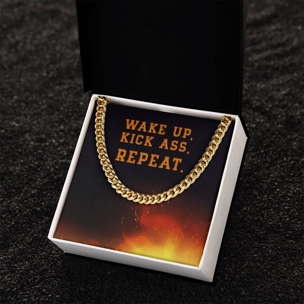 Wake Up Kick Ass Repeat Cuban Link Chain