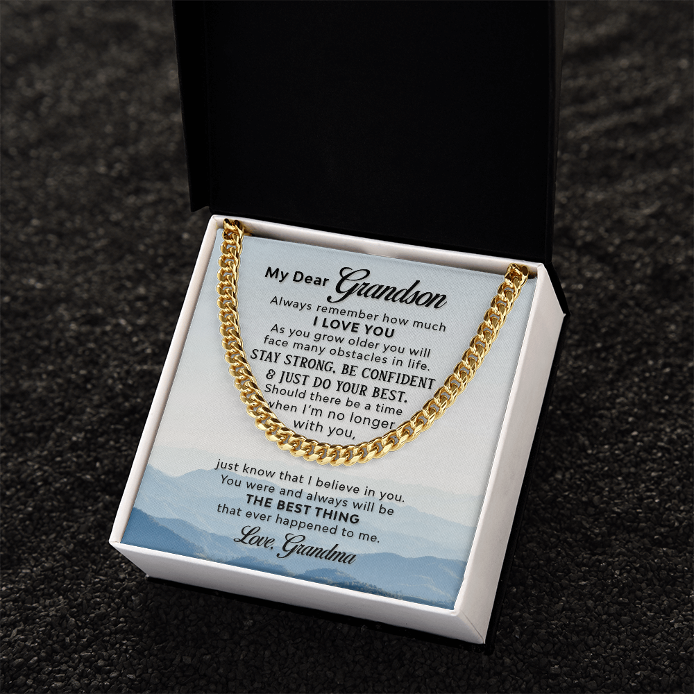 To My Grandson From Grandma Cuban Link Chain - Blue Mountains