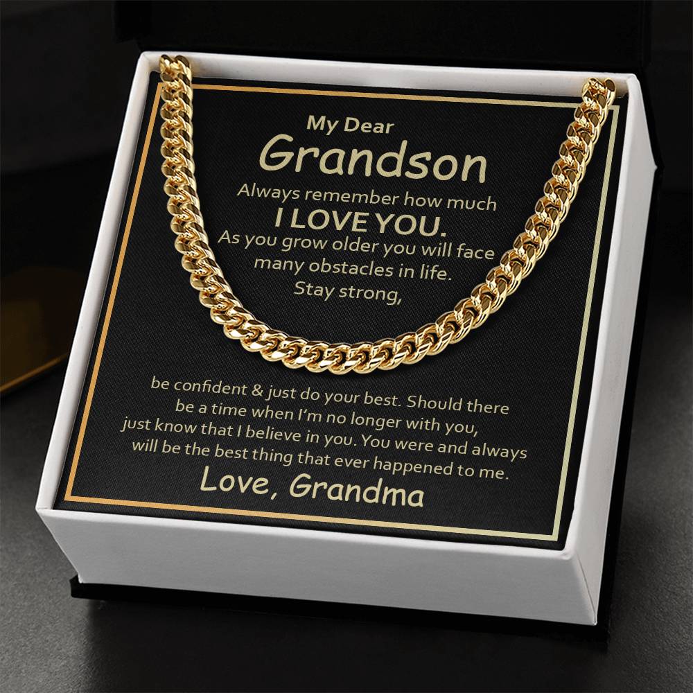 To My Grandson From Grandma Cuban Link Chain - Black & Gold