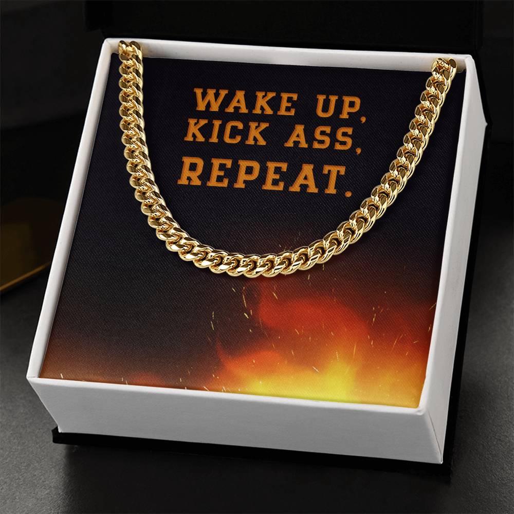 Wake Up Kick Ass Repeat Cuban Link Chain