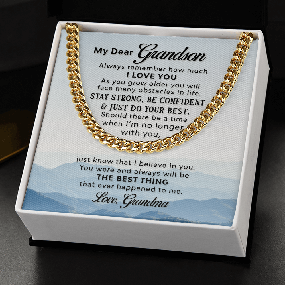 To My Grandson From Grandma Cuban Link Chain - Blue Mountains