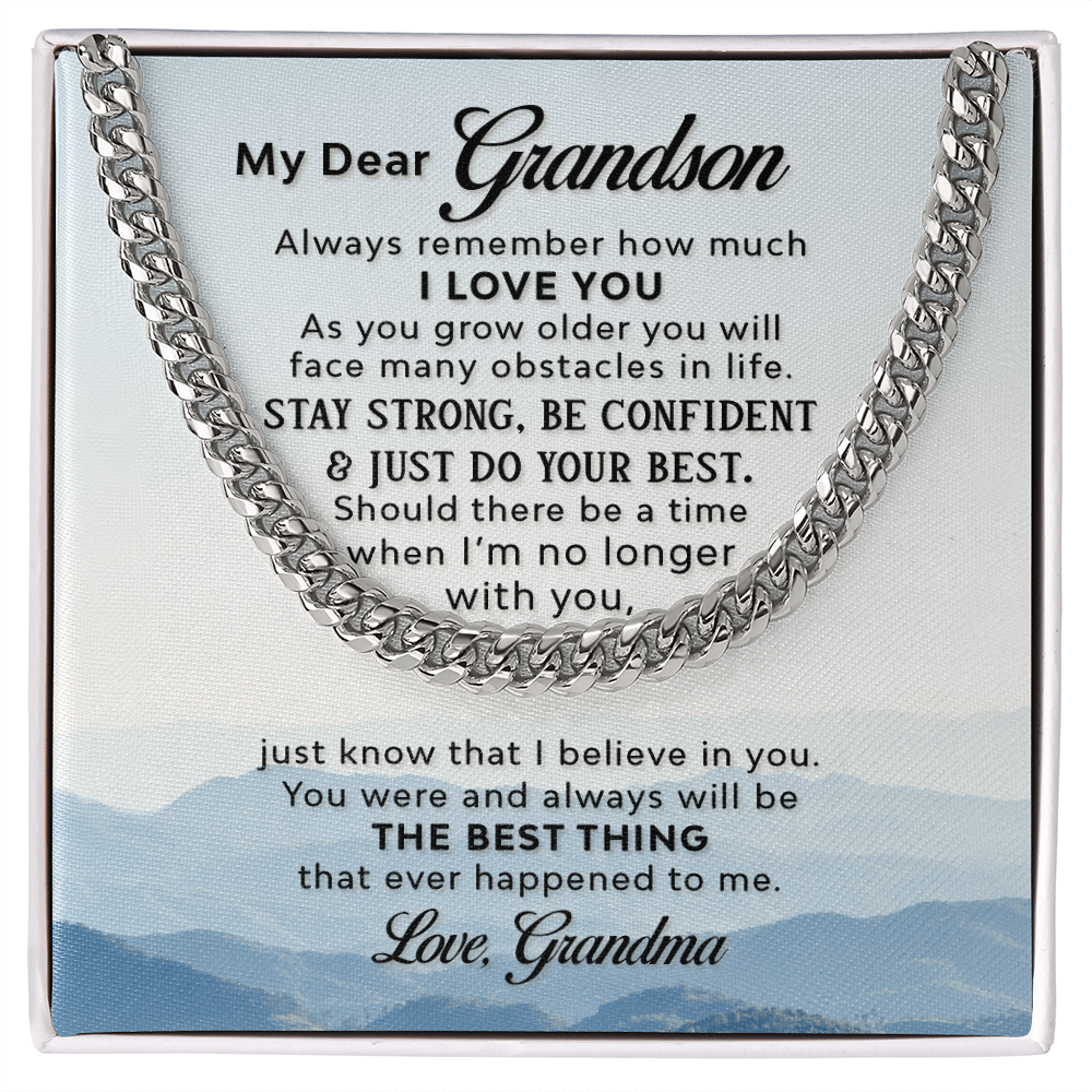 To My Grandson From Grandma Cuban Link Chain - Blue Mountains