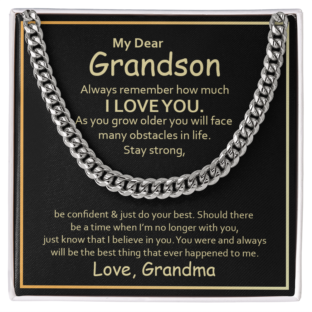 To My Grandson From Grandma Cuban Link Chain - Black & Gold