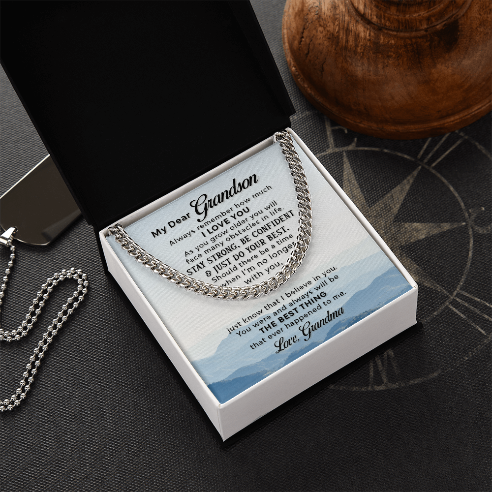 To My Grandson From Grandma Cuban Link Chain - Blue Mountains