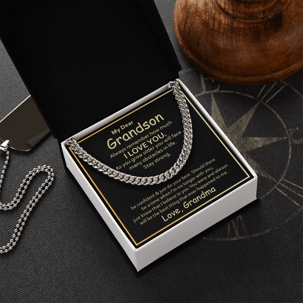 To My Grandson From Grandma Cuban Link Chain - Black & Gold