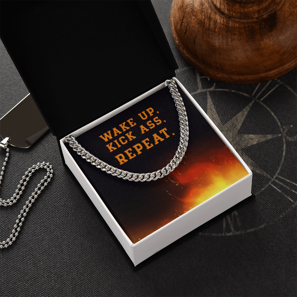 Wake Up Kick Ass Repeat Cuban Link Chain
