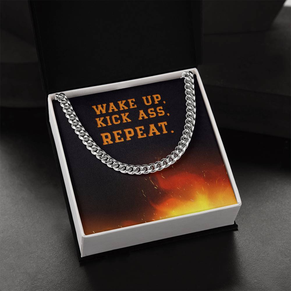 Wake Up Kick Ass Repeat Cuban Link Chain