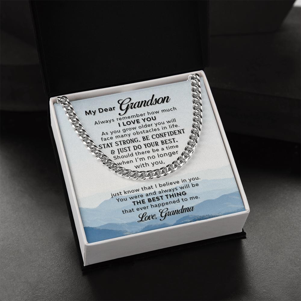 To My Grandson From Grandma Cuban Link Chain - Blue Mountains
