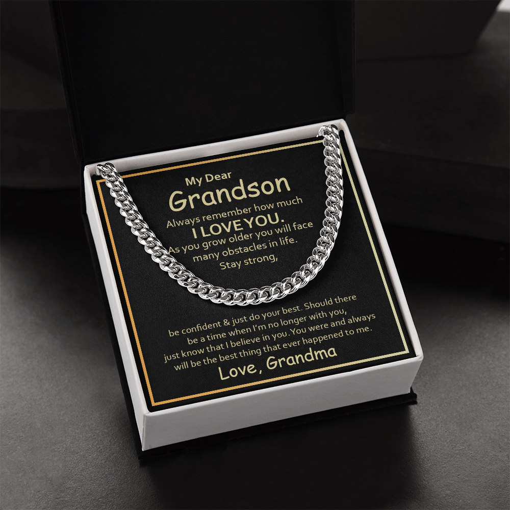 To My Grandson From Grandma Cuban Link Chain - Black & Gold