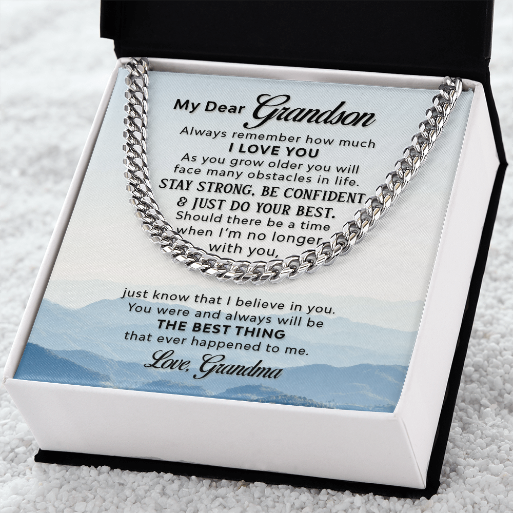To My Grandson From Grandma Cuban Link Chain - Blue Mountains