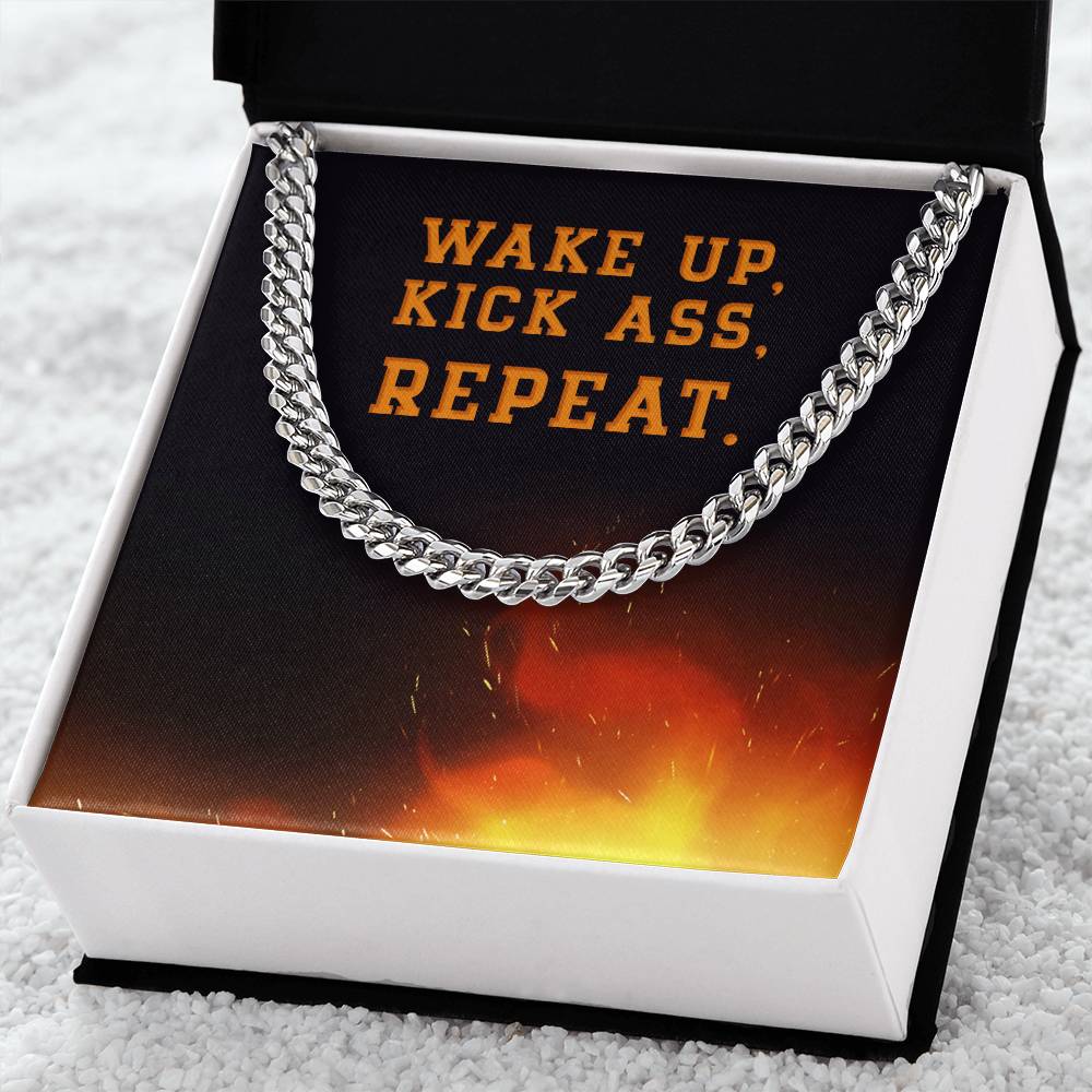 Wake Up Kick Ass Repeat Cuban Link Chain