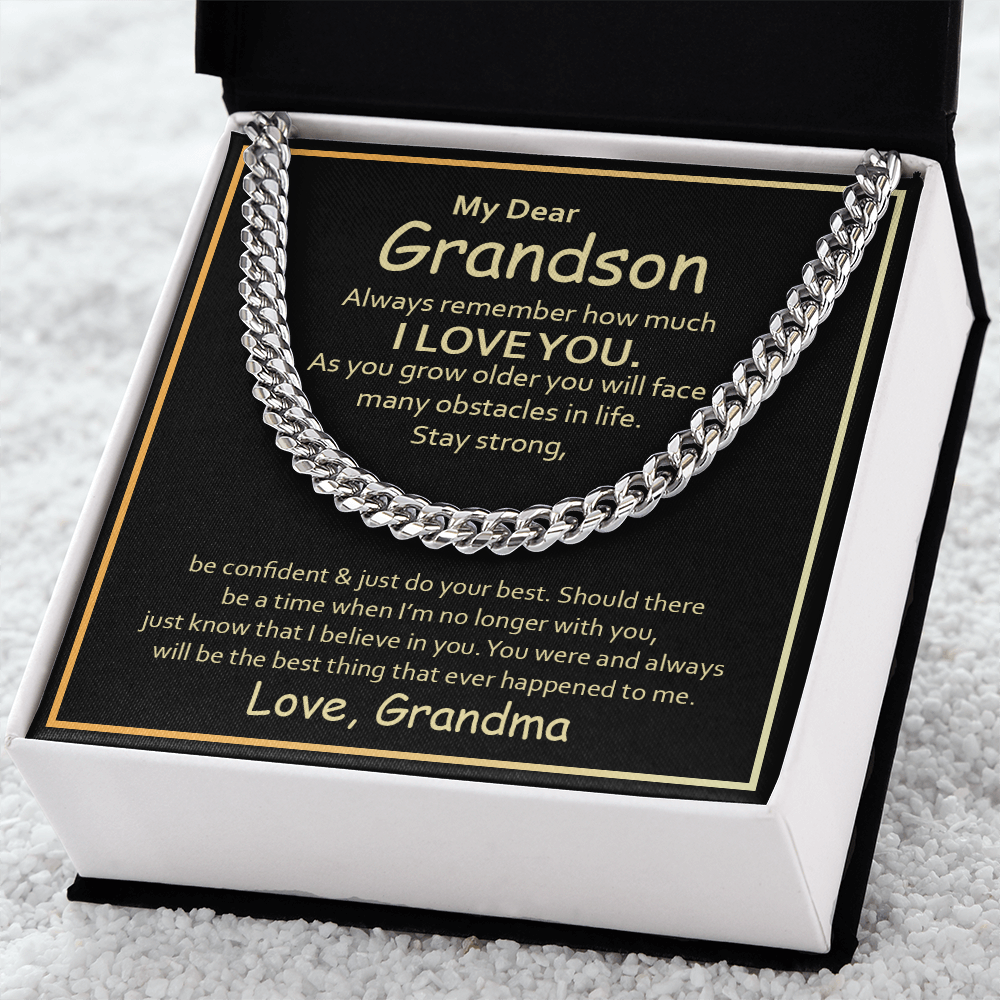 To My Grandson From Grandma Cuban Link Chain - Black & Gold