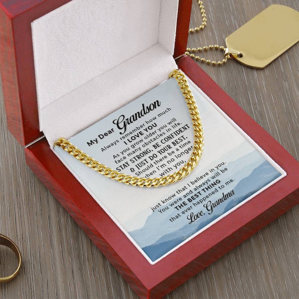 To My Grandson From Grandma Cuban Link Chain - Blue Mountains