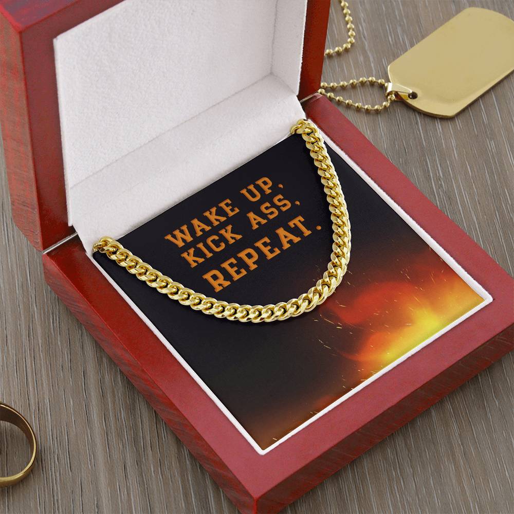 Wake Up Kick Ass Repeat Cuban Link Chain