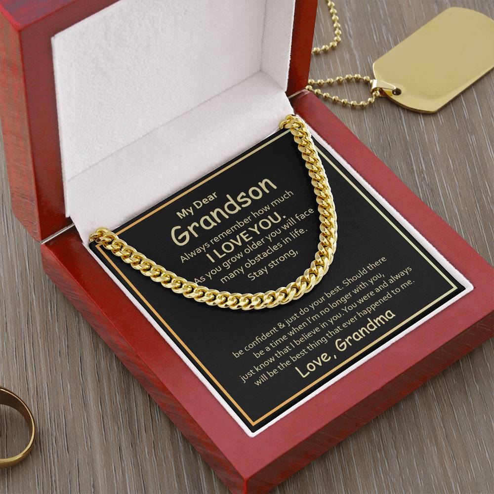 To My Grandson From Grandma Cuban Link Chain - Black & Gold
