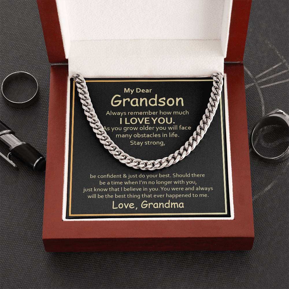 To My Grandson From Grandma Cuban Link Chain - Black & Gold