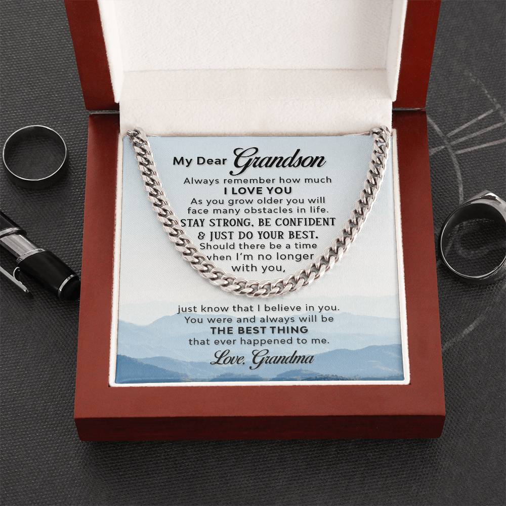To My Grandson From Grandma Cuban Link Chain - Blue Mountains