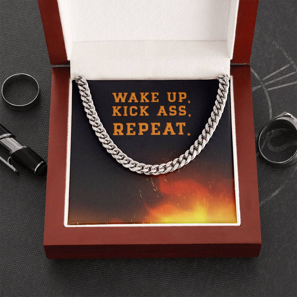 Wake Up Kick Ass Repeat Cuban Link Chain