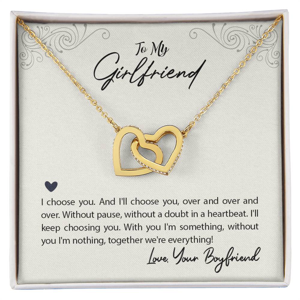 To My Girlfriend I Choose You Interlocking Hearts Necklace