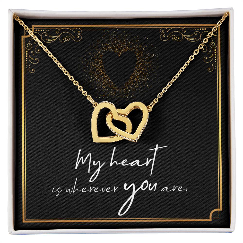 My Heart Is Wherever You Are Interlocking Hearts Necklace
